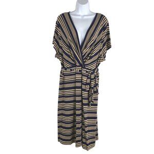 Talbots Dress Womens 3XP Jersey Knit‎ Striped V-Neck Stretch Tie Waist DR-1526